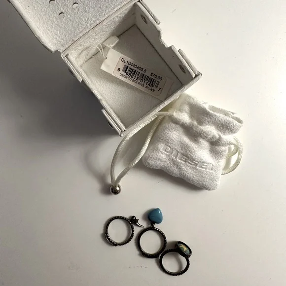 Diesel Silver Stackable Rings with Blue Accent - Picture 2 of 2